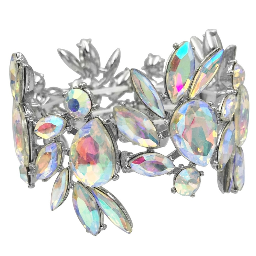 AB Iridescent Rhinestone Abstract Large Fancy Formal Stretch Bracelet